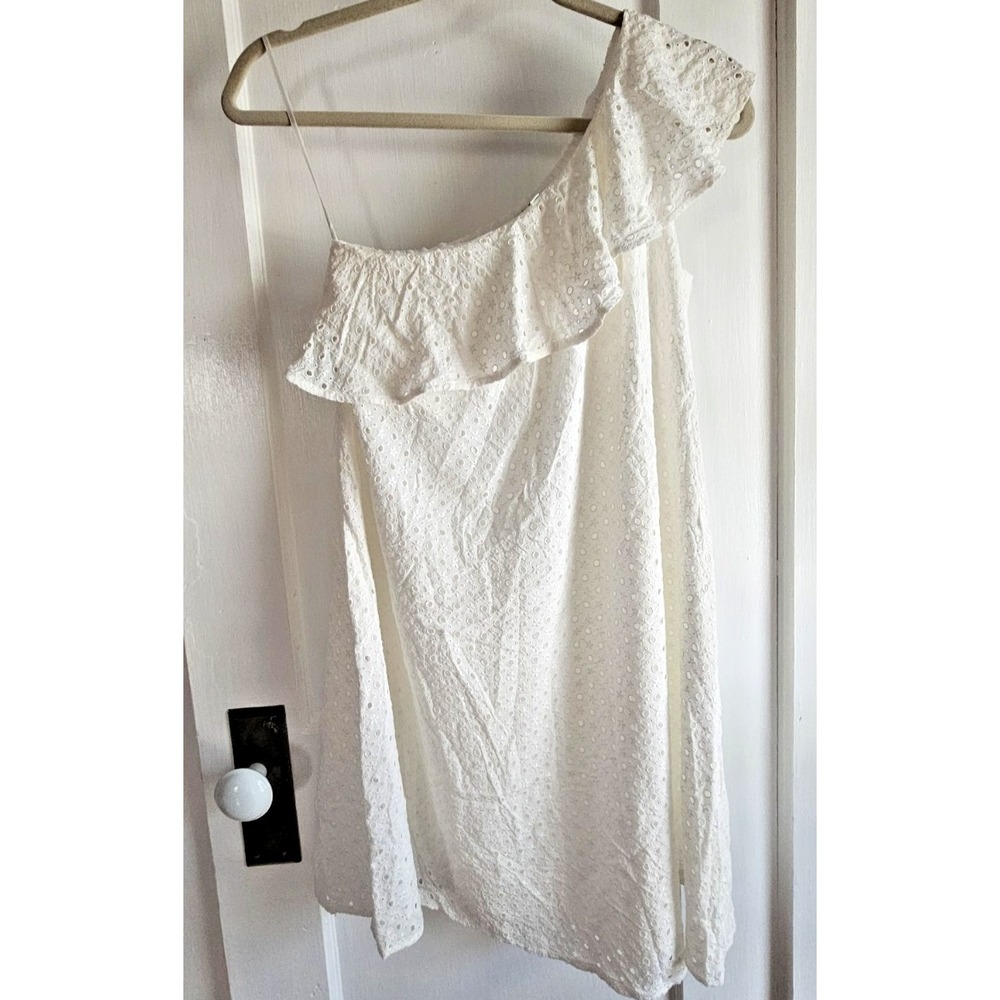 Madewell ruffled one shoulder neckline eyelet overlay lined dress Sz XS WHITE